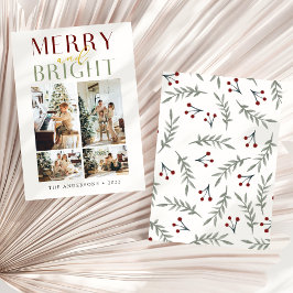 Tarjeta Festiva Foto de moda Merry y Bright Four