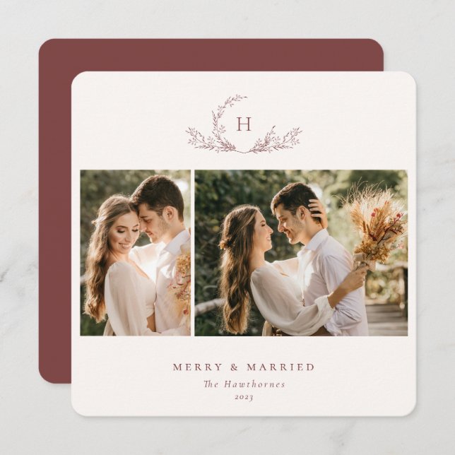 Tarjeta Festiva Foto de Monograma 2 orgánico (Anverso / Reverso)