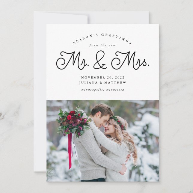 Tarjeta Festiva Foto de Mr. and Mrs. Newlyw Boda Photo (Anverso)