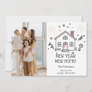 Tarjeta Festiva Foto de mudanza de casa nueva año nuevo Doodle lin