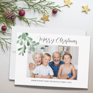 Tarjeta Festiva Foto de Muérdago Navideño Feliz