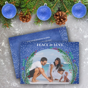 Tarjeta Festiva Foto de Navidades azul de guirnaldas Pine