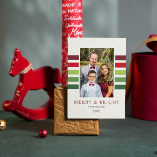 Tarjeta Festiva Foto de Navidades blancos rojos y de franja alegre