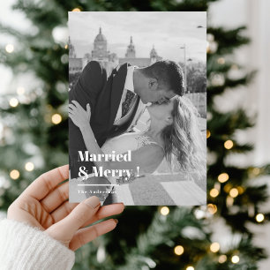 Tarjeta Festiva Foto de Navidades blancos y negros casados y merry