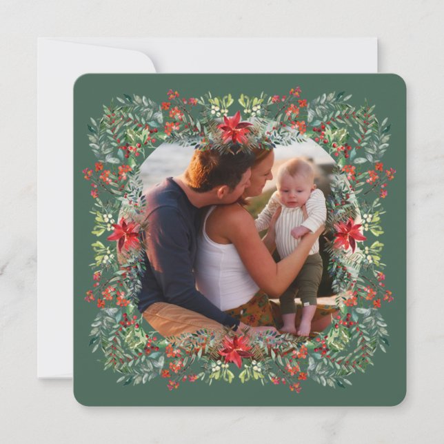 Tarjeta Festiva Foto de Navidades botánicos de Green Square (Anverso)