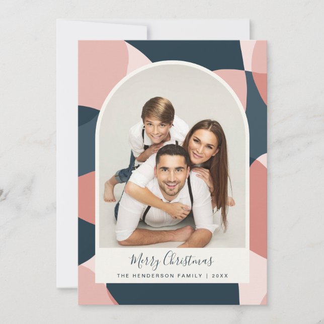 Tarjeta Festiva Foto de navidades con arcos de marco azul coral (Anverso)
