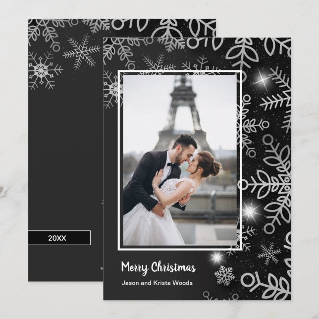 Tarjeta Festiva Foto de Navidades con copos de nieve (Anverso / Reverso)