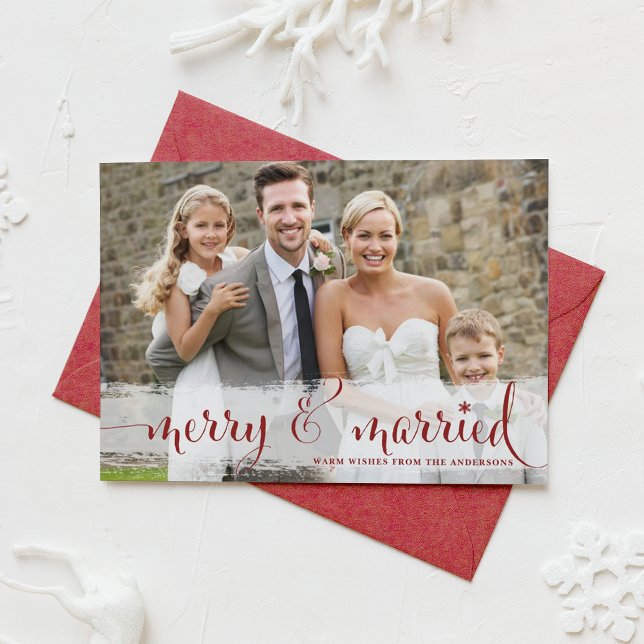Tarjeta Festiva Foto de Navidades con escritura roja y casada (Subido por el creador)