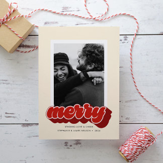 Tarjeta Festiva Foto de Navidades con guiones de Retro Rojo de Mer