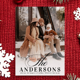 Tarjeta Festiva Foto de Navidades con nombre mínimo clásico elegan