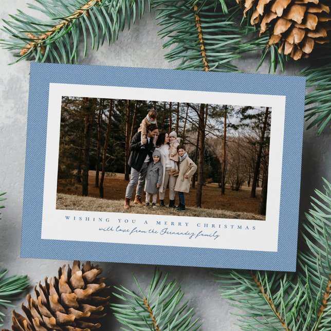 Tarjeta Festiva Foto de Navidades con tuiteo de arenque azul claro (Subido por el creador)