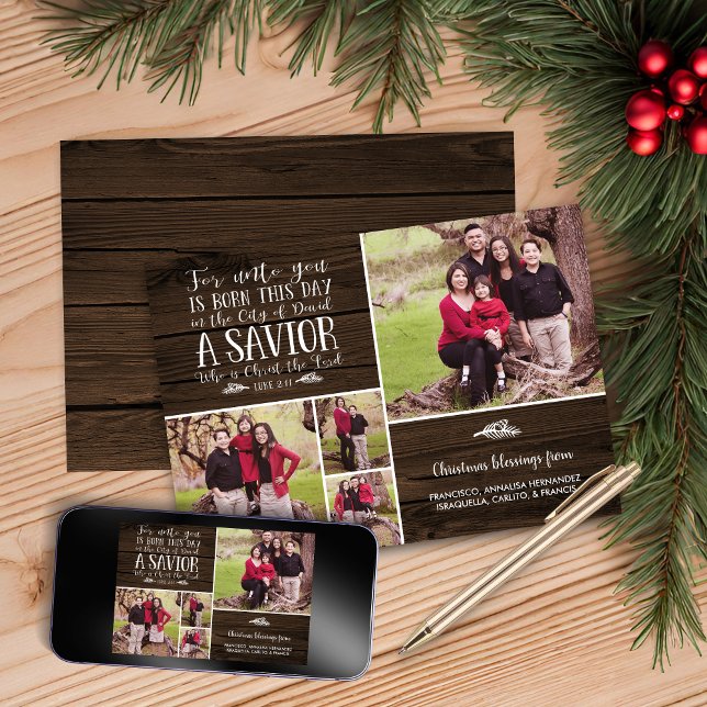 Tarjeta Festiva Foto de Navidades cristianos de Madera Rusa (Rustic Wood Christian Christmas Photo Holiday Card)