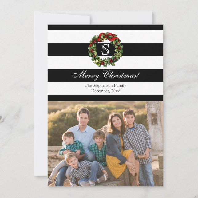Tarjeta Festiva Foto de Navidades de banda ancha monograma (Anverso)