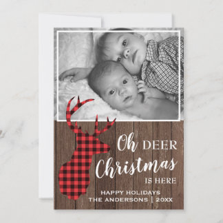 Tarjeta Festiva Foto de Navidades de Búfalo Rústico OH DEER