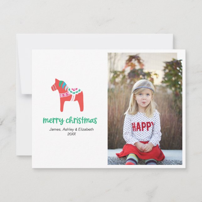 Tarjeta Festiva Foto de Navidades de caballos de Dala (Anverso)
