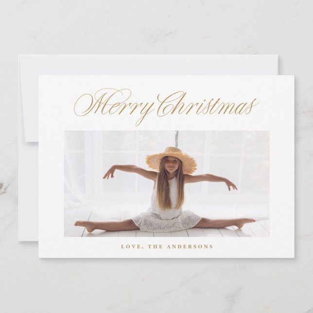 Tarjeta Festiva Foto de Navidades de caligrafía clásica (Anverso)
