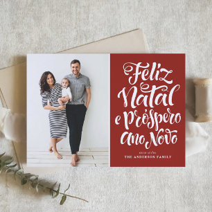 Tarjeta Festiva Foto de Navidades de caligrafía de Red Feliz Natal
