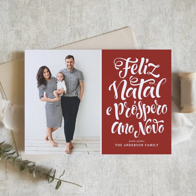 Tarjeta Festiva Foto de Navidades de caligrafía de Red Feliz Natal (Subido por el creador)