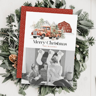 Tarjeta Festiva Foto de Navidades de camiones de la Granja Roja Vi