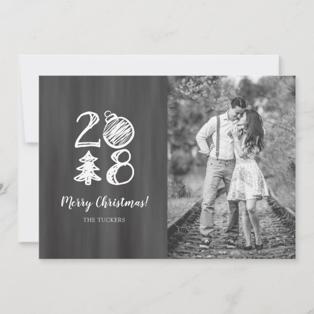 Tarjeta Festiva Foto de Navidades de Chalkboard Doodle 2018 (Anverso)