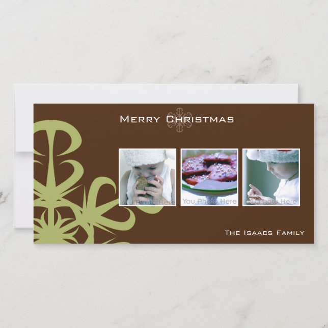 Tarjeta Festiva Foto de navidades de copo de nieve verde (Anverso)