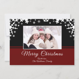 Tarjeta Festiva Foto de Navidades de copos de nieve blancos negros
