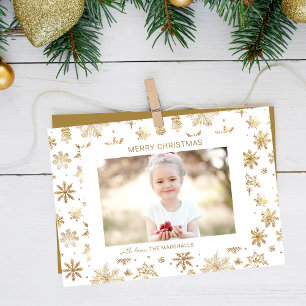Tarjeta Festiva Foto de Navidades de copos de nieve con oro de man