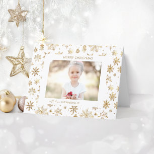 Tarjeta Festiva Foto de Navidades de copos de nieve con oro de man