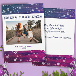 Tarjeta Festiva Foto de Navidades de copos de nieve de madera Rust