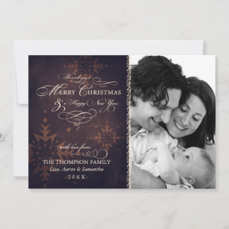 Tarjeta Festiva Foto de Navidades de copos de nieve marrones