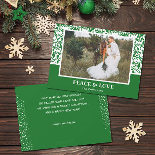 Tarjeta Festiva Foto de Navidades de Damasco verdes y blancos