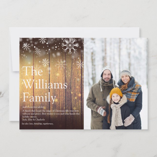 Tarjeta Festiva Foto de Navidades de definición de familia Rustic  (Anverso)