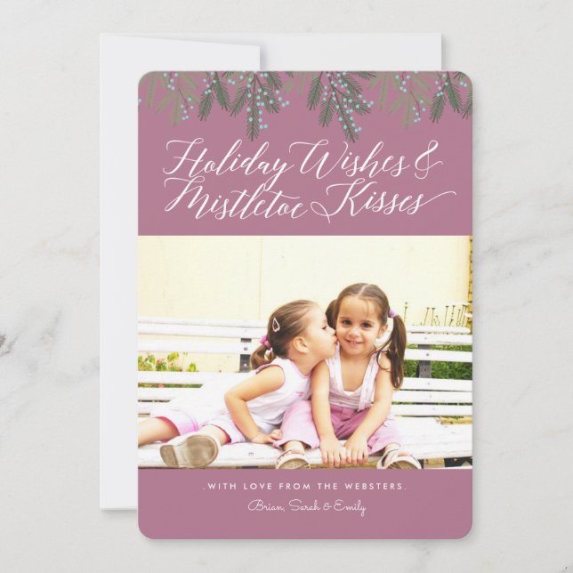 Tarjeta Festiva Foto de Navidades de Deseos y Besos de Mistletoe (Anverso)