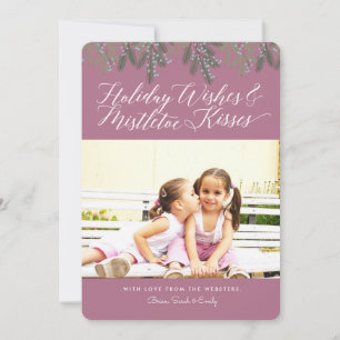 Tarjeta Festiva Foto de Navidades de Deseos y Besos de Mistletoe