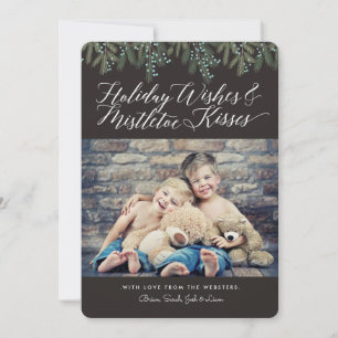 Tarjeta Festiva Foto de Navidades de Deseos y Besos de Mistletoe