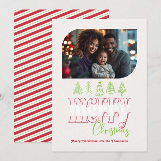 Tarjeta Festiva Foto de Navidades de Doodle Retro Candy Cane Moder (Anverso / Reverso)