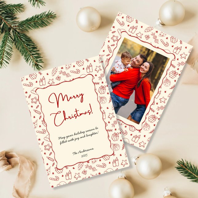 Tarjeta Festiva Foto de Navidades de Doodle Rojo dibujados a mano (Subido por el creador)
