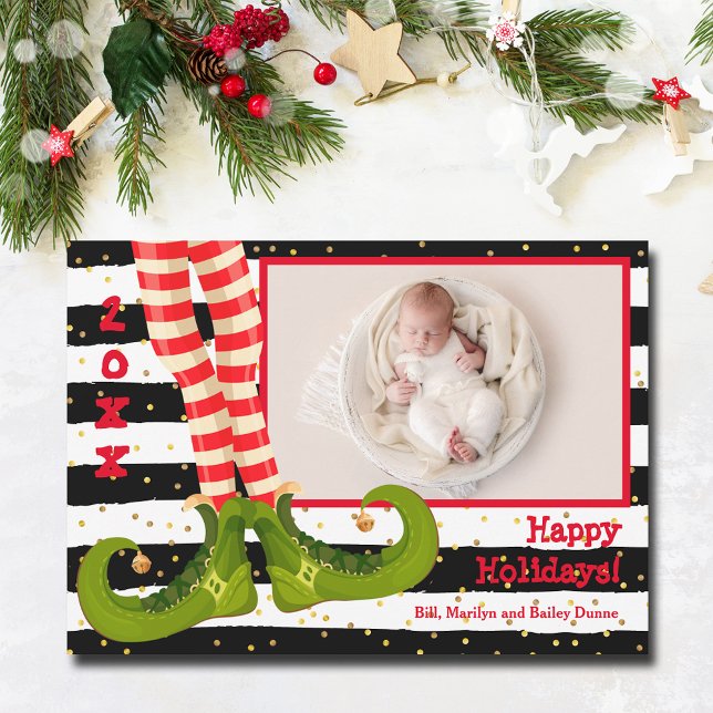 Tarjeta Festiva Foto de Navidades de Elf Legs (Elf legs Christmas holiday photo cards)
