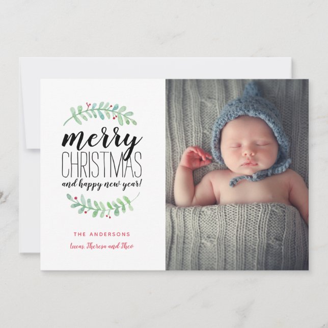 Tarjeta Festiva Foto de Navidades de feriado de Merry Garland (Anverso)