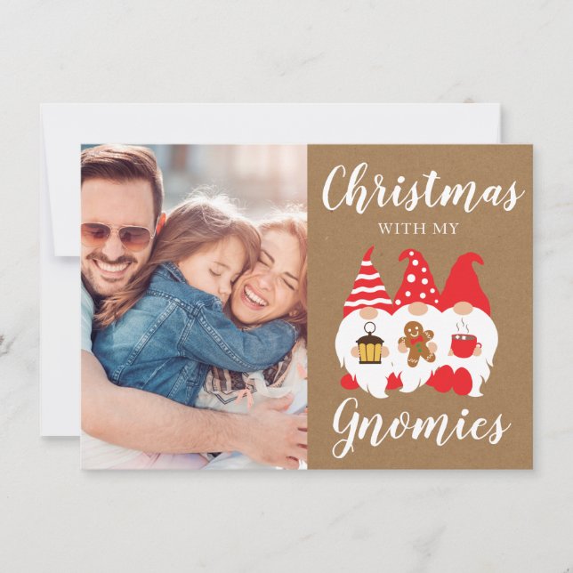 Tarjeta Festiva Foto de Navidades de Gnomes de Familia Cute (Anverso)