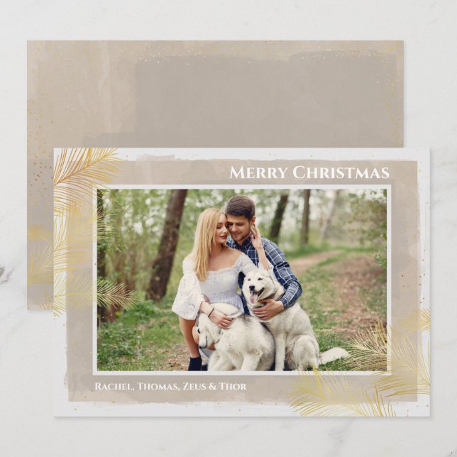 Tarjeta Festiva Foto de Navidades de Gold Pines (Anverso / Reverso)