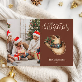 Tarjeta Festiva Foto de Navidades de Gorras de Cowboy occidentales