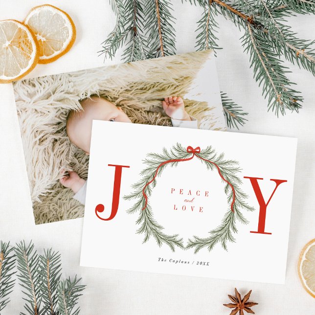 Tarjeta Festiva Foto de Navidades de Green Pine Branch Garland JOY (Subido por el creador)