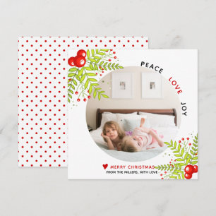 Tarjeta Festiva Foto de Navidades de Holly berry Peace Love Joy