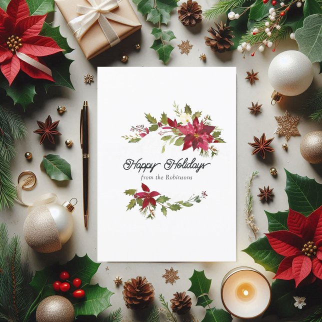 Tarjeta Festiva Foto de Navidades de la familia acuarela Floral (Watercolor Floral Family Christmas photo Holiday Card)