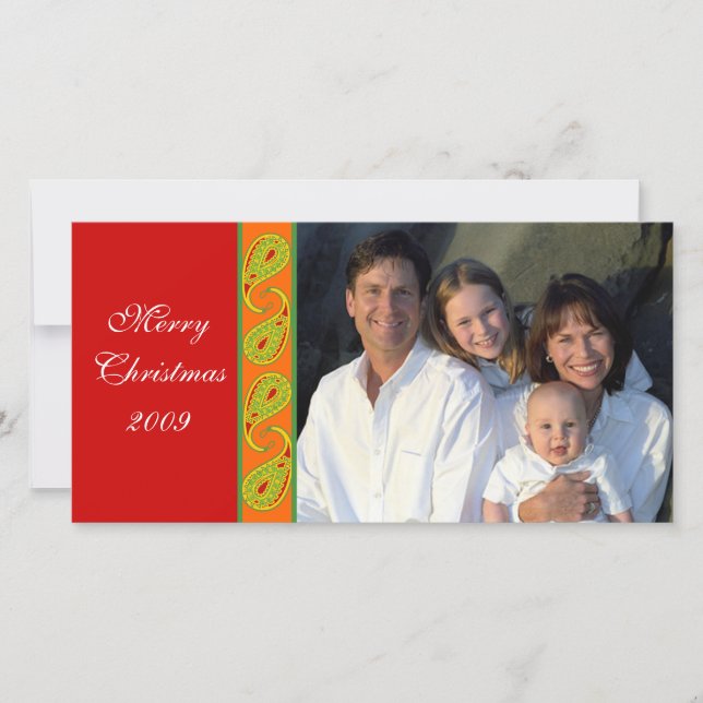 Tarjeta Festiva Foto de Navidades de la familia Paisley, Naranja R (Anverso)