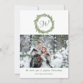 Tarjeta Festiva Foto de Navidades de la guirnalda Monograma Pine