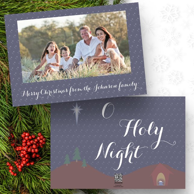 Tarjeta Festiva Foto de Navidades de la Santa Noche (O Holy Night Christmas card front and back.)