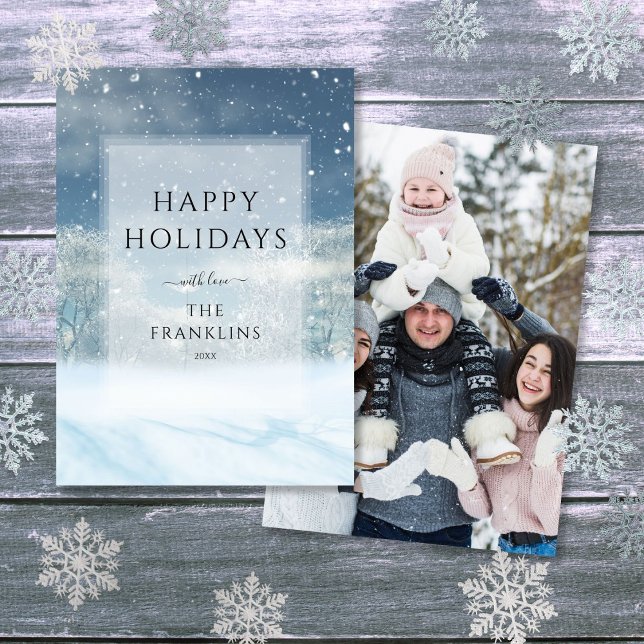 Tarjeta Festiva Foto de Navidades de los bosques de Winter Wonderl (Winter Wonderland Forest Christmas Photo Holiday Card)