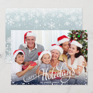 Tarjeta Festiva Foto de Navidades de marco de copos de nieve moder